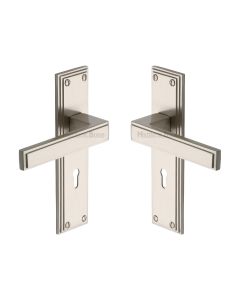 Heritage Brass Satin Nickel Atlantis Door Handle on Plate - Lever Lock