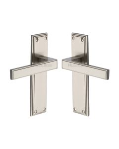Heritage Brass Satin Nickel Atlantis Door Handle on Plate - Lever Latch