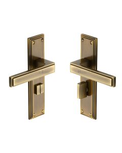 Heritage Brass Antique Brass Atlantis Door Handle on Plate - Bathroom Set