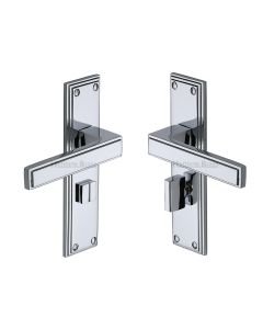 Heritage Brass Polished Chrome Atlantis Door Handle on Plate - Bathroom Set