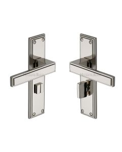 Heritage Brass Polished Nickel Finish Atlantis Door Handle on Plate - Bathroom Set