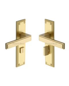 Heritage Brass Satin Brass Atlantis Door Handle on Plate - Bathroom Set