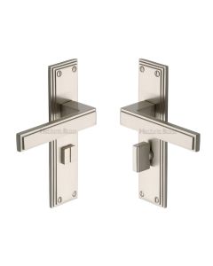 Heritage Brass Satin Nickel Atlantis Door Handle on Plate - Bathroom Set