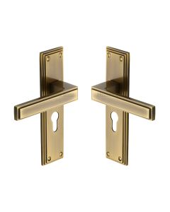 Heritage Brass Antique Brass Atlantis Door Handle on Plate - Euro Profile