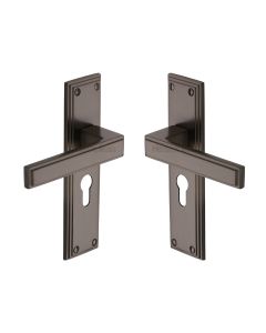 Heritage Brass Matt Bronze Atlantis Door Handle on Plate - Euro Profile