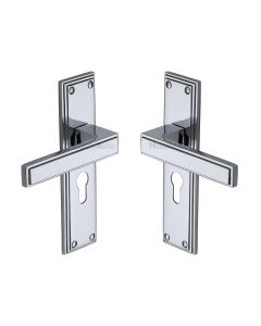 Heritage Brass Polished Chrome Atlantis Door Handle on Plate - Euro Profile