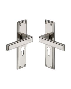 Heritage Brass Polished Nickel Finish Atlantis Door Handle on Plate - Euro Profile