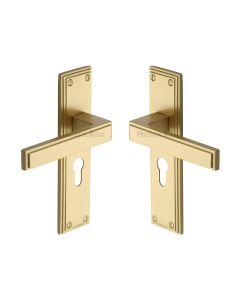 Heritage Brass Satin Brass Atlantis Door Handle on Plate - Euro Profile