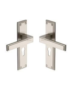 Heritage Brass Satin Nickel Atlantis Door Handle on Plate - Euro Profile