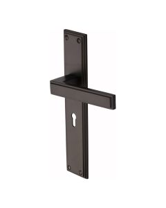 Heritage Brass Matt Bronze Atlantis Long Door Handle on Plate - Lever Lock