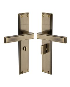 Heritage Brass Antique Brass Atlantis Long Door Handle on Plate - Bathroom Set