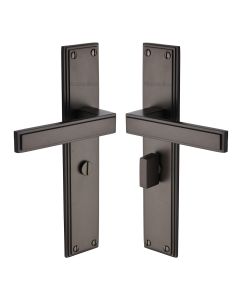 Heritage Brass Matt Bronze Atlantis Long Door Handle on Plate - Bathroom Set