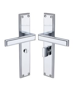 Heritage Brass Polished Chrome Atlantis Long Door Handle on Plate - Bathroom Set