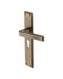 Heritage Brass Antique Brass Atlantis Long Door Handle on Plate - Euro Profile