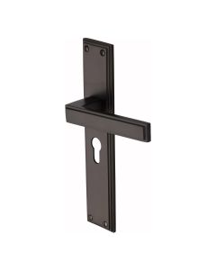 Heritage Brass Matt Bronze Atlantis Long Door Handle on Plate - Euro Profile