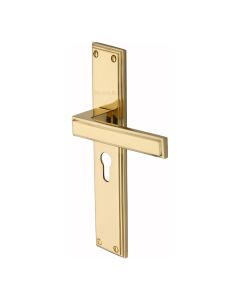 Heritage Brass Polished Brass Atlantis Long Door Handle on Plate - Euro Profile