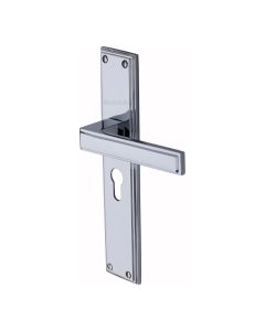 Heritage Brass Polished Chrome Atlantis Long Door Handle on Plate - Euro Profile