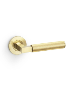 Alexander & Wilks Satin Brass PVD Hurricane Reeded Lever on rose | AW202SBPVD