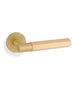 Alexander & Wilks Satin Brass PVD Spitfire Lever Hexagonal Cut on rose | AW224SBPVD