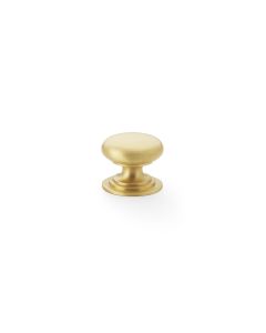 Alexander and Wilks Satin Brass 25mm Round Cupboard Knob on Stepped Rose | AW825-25-SB