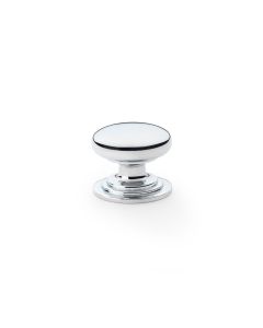 Alexander and Wilks Polished Chrome 32mm Round Cupboard Knob on Stepped Rose | AW825-32-PC