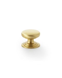 Alexander and Wilks Satin Brass 32mm Round Cupboard Knob on Stepped Rose | AW825-32-SB
