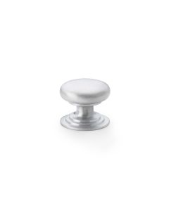 Alexander and Wilks Satin Chrome 32mm Round Cupboard Knob on Stepped Rose | AW825-32-SC