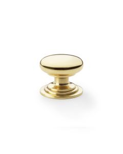 Alexander and Wilks Polished Brass Lacquer 38mm Round Cupboard Knob on Stepped Rose | AW825-38-PBL