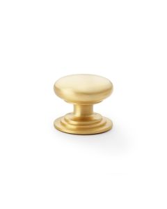 Alexander and Wilks Satin Brass 38mm Round Cupboard Knob on Stepped Rose | AW825-38-SB