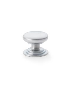 Alexander and Wilks Satin Chrome 38mm Round Cupboard Knob on Stepped Rose | AW825-38-SC