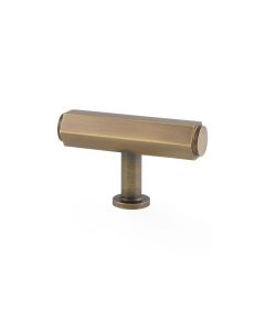 Alexander and Wilks Antique Brass T Bar Hexagonal Cabinet Knob | AW829-55-AB