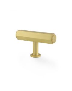 Alexander and Wilks Satin Brass T Bar Hexagonal Cabinet Knob | AW829-55-SB