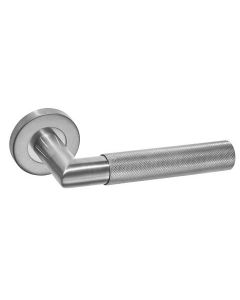 Set Satin Stainless Steel Knurled Solid Lever Handle on Rose | B1910SS