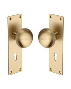 Heritage Brass Satin Brass Balmoral Door Knob on Plate - Lever Lock