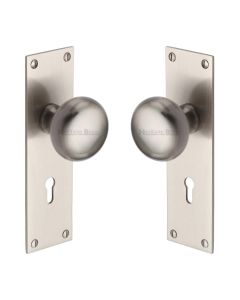 Heritage Brass Satin Nickel Balmoral Door Knob on Plate - Lever Lock