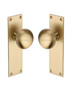 Heritage Brass Satin Brass Balmoral Door Knob on Plate - Lever Latch