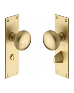 Heritage Brass Satin Brass Balmoral Door Knob on Plate - Bathroom Set