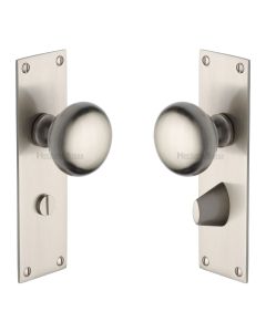 Heritage Brass Satin Nickel Balmoral Door Knob on Plate - Bathroom Set