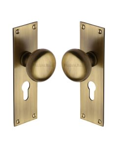 Heritage Brass Antique Brass Balmoral Door Knob on Plate - Euro Profile