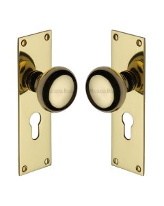 Heritage Brass Polished Brass Balmoral Door Knob on Plate - Euro Profile