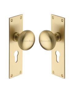 Heritage Brass Satin Brass Balmoral Door Knob on Plate - Euro Profile