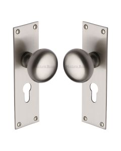 Heritage Brass Satin Nickel Balmoral Door Knob on Plate - Euro Profile