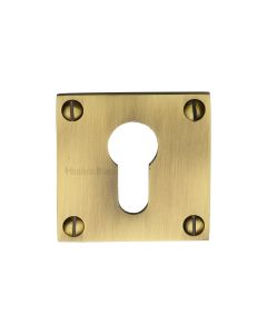 Antique Brass Euro Profile Cylinder Escutcheon Square  - BAU1558