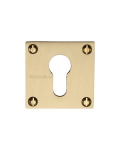 Satin Brass Euro Profile Cylinder Escutcheon Square  - BAU1558