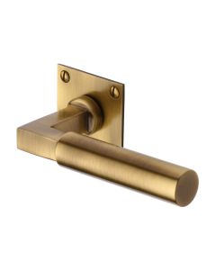 Antique Brass Bauhaus Low Profile Door Handle on Square Rose