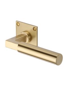 Satin Brass Bauhaus Low Profile Door Handle on Square Rose