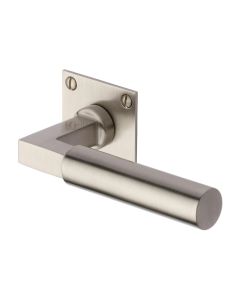 Satin Nickel Bauhaus Low Profile Door Handle on Square Rose