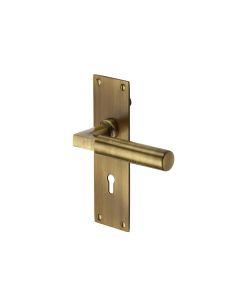 Heritage Brass Antique Brass Bauhaus Door Handle on Plate - Lever Lock