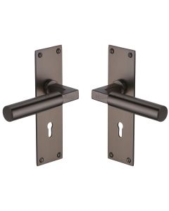Heritage Brass Matt Bronze Bauhaus Door Handle on Plate - Lever Lock