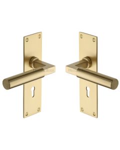 Heritage Brass Satin Brass Bauhaus Door Handle on Plate - Lever Lock